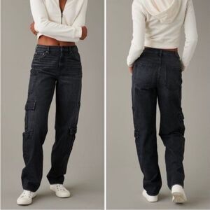 American Eagle Charcoal Wash super high rise baggy straight 12 #777 carpenter